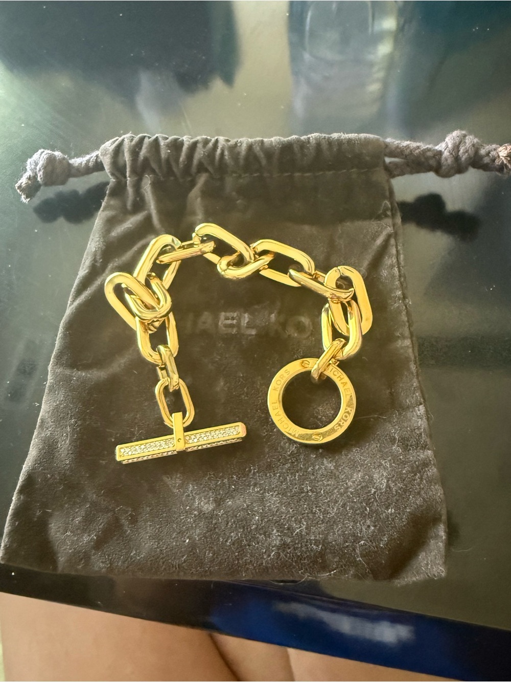 Michael Kors Gold Crystal Toggle Link Bracelet - Picture 5 of 9